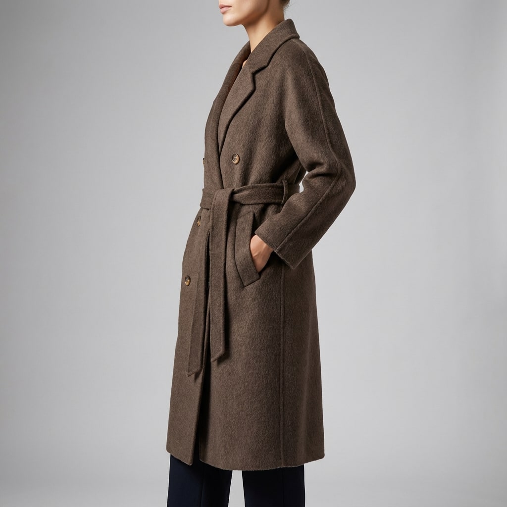 Theresa Women’s Cashmere Wrap Coat – Double-Breasted Wool Outerwear with Belted Waist