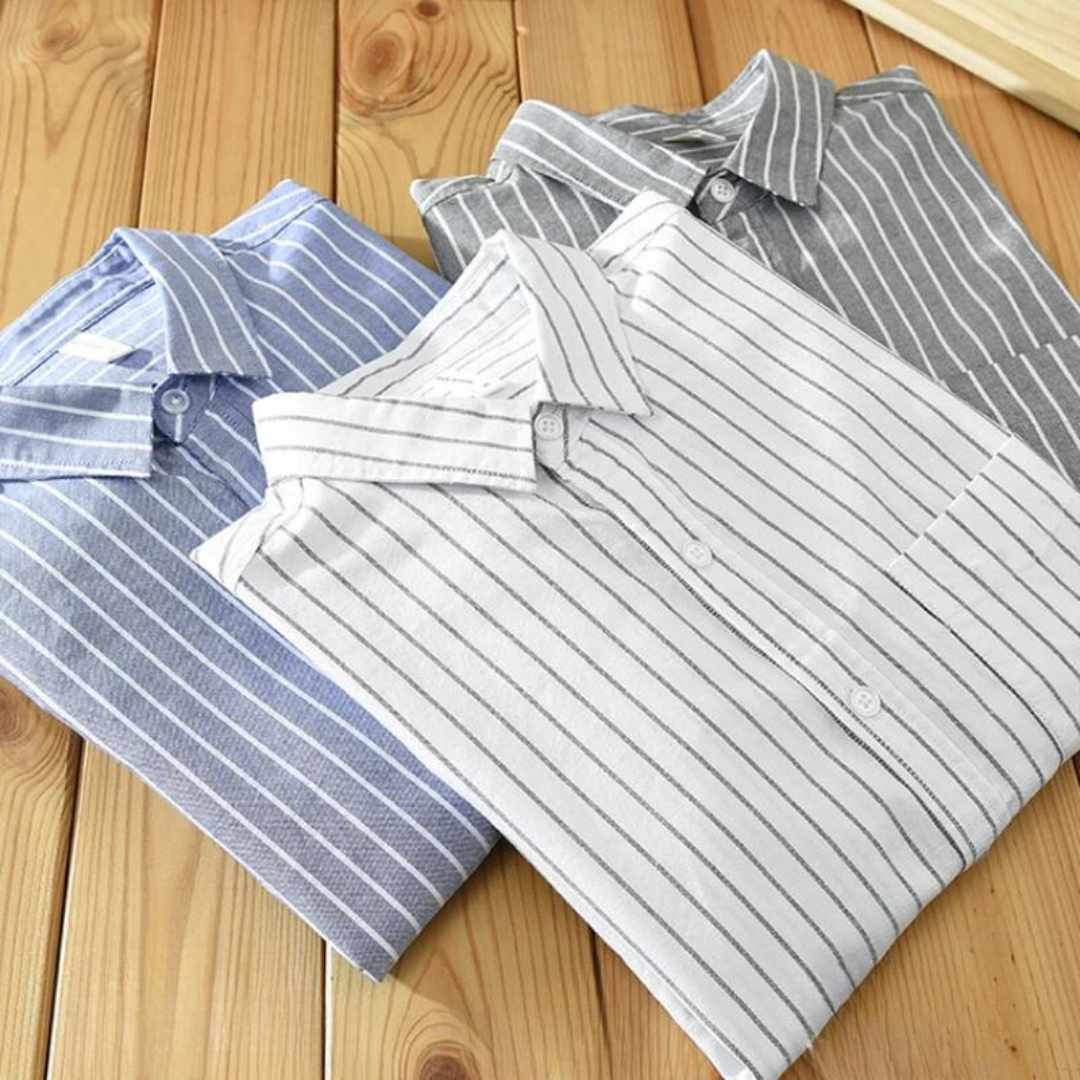 Rigor Cotton Stripe Men’s Long Sleeve Shirt – Tailored Lightweight Summer Shirt