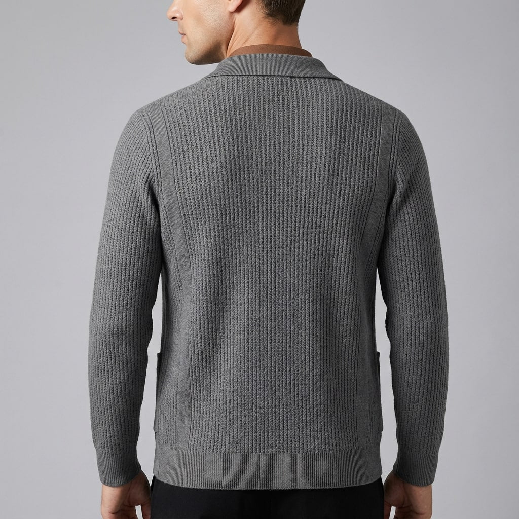 Matteo Men’s Cardigan – Textured Knit Shirt-Style Cardigan