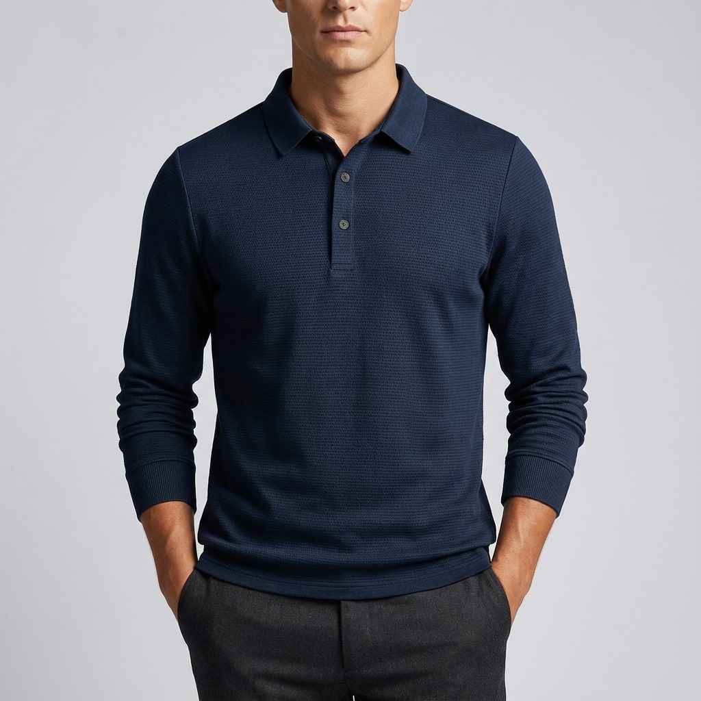 Northwood Men’s Long Sleeve Polo – Soft Woven Fabric with Structured Collar