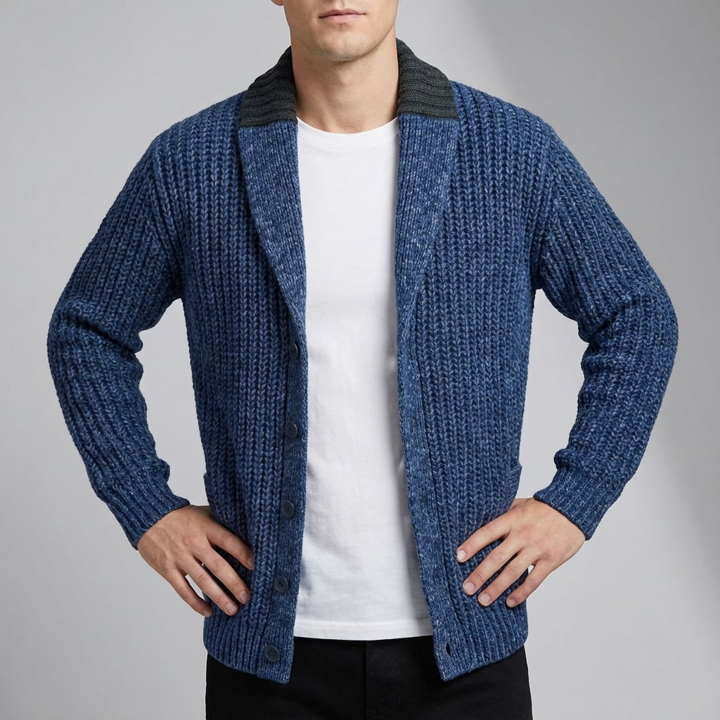 Marcus Men’s Cardigan – Chunky Knit Button-Up Shawl Collar Cardigan