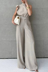 Leona One‑Shoulder Co‑ord Set – Ruffled Top & Straight‑Leg Pants for Summer Styling