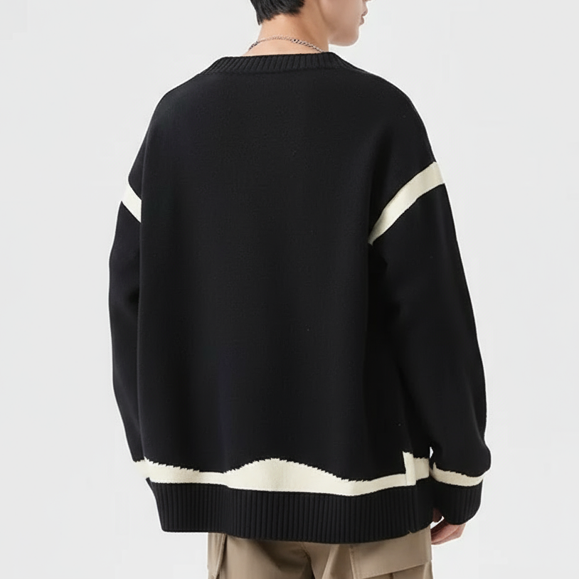 Chris Men’s Wool Cardigan – Contrast Stripe Knit with Toggle Closures