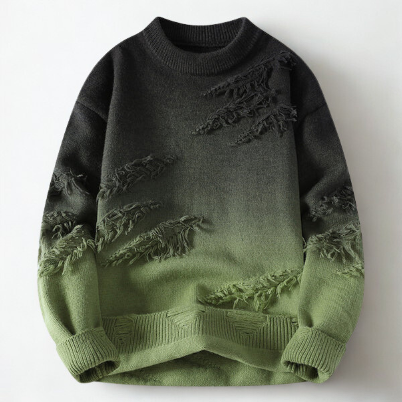 Hype Ombre Men’s Wool Sweater – Gradient Crew Neck Pullover for Fall