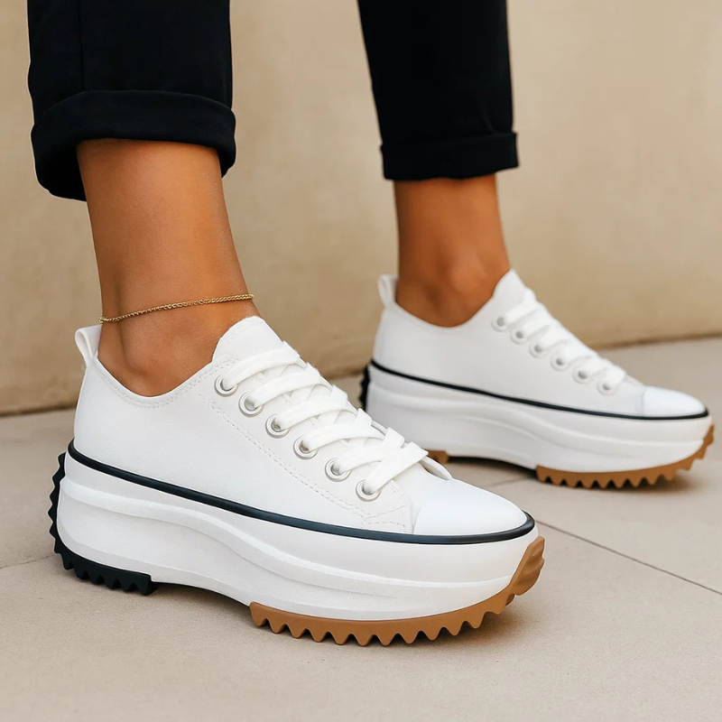 Raiza Women’s Leather Platform Sneakers – Retro Style with Cushioned Sole