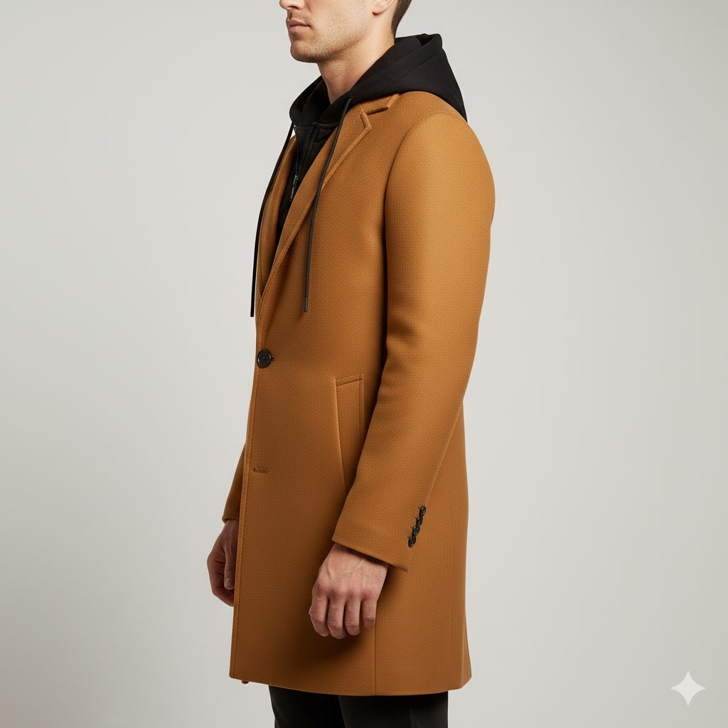Loreno Men’s Hooded Wool Coat – Premium Textured Winter Outerwear
