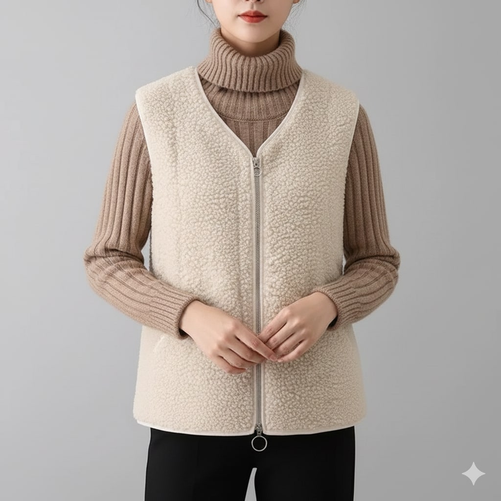 Herlene Women’s Fleece Vest – Plush Shearling Vest Lightweight Layer