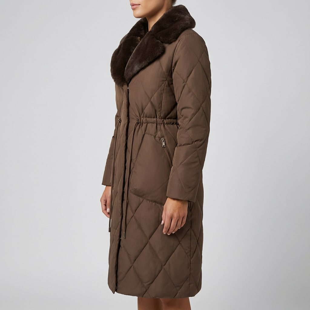 Briggitte Women's Winter Coat – Adjustable Waist with Fur Collar