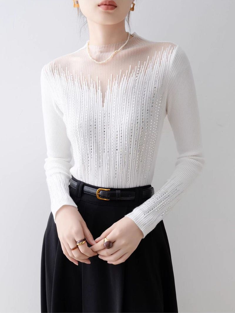 Ember Silver Accent Mesh Knit Blouse