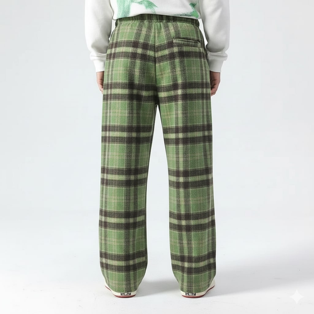 Montari Men’s Sweatpants – Plaid Soft Brushed Cotton Wide-Leg Trousers