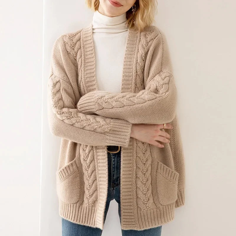 Estella Women’s Cable Knit Cardigan – Chunky Cotton Knit with Oversized Fit