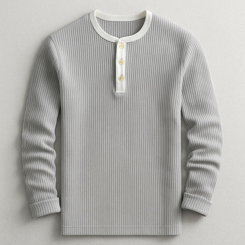 Logan Men's Henley Long Sleeve Shirt – Waffle Knit Cotton Blend Pullover