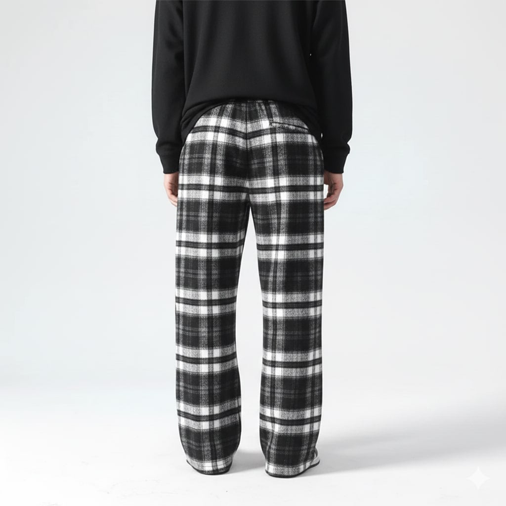 Montari Men’s Sweatpants – Plaid Soft Brushed Cotton Wide-Leg Trousers