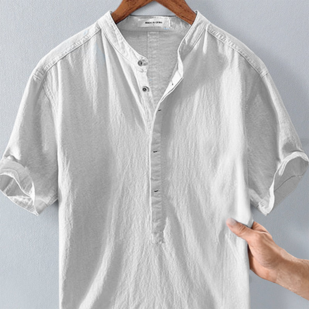 Leandro Linen Button Up Shirt – Men's Linen Short Sleeve with Stand Collar
