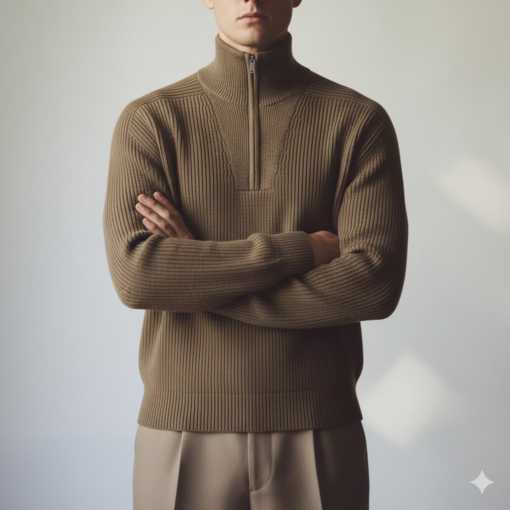 Kennan Men’s Knitted Sweater – Half Zip Stand-Collar Pullover