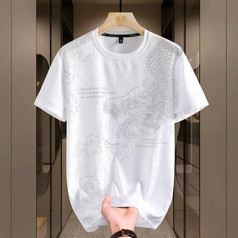 Ethan Men’s T-Shirt – Ice Silk Tee with Tonal Dragon Embroidery