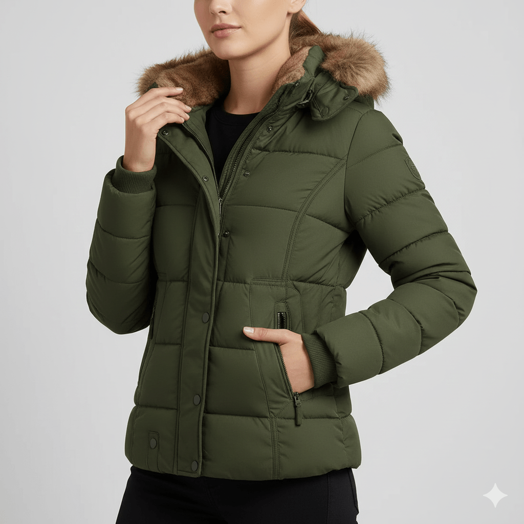 Veronica Women’s Puffer Jacket – Quilted Winter Coat with Detachable Fur Hood