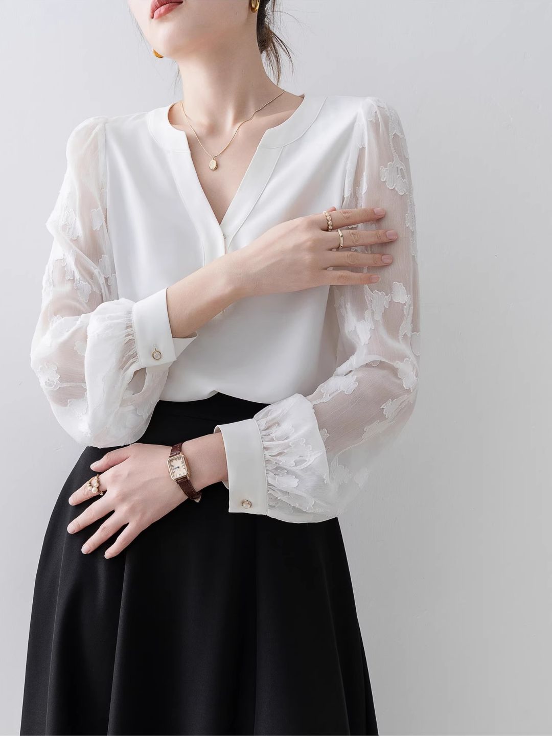 Ivy Sheer Sleeve V-Neck Shirt