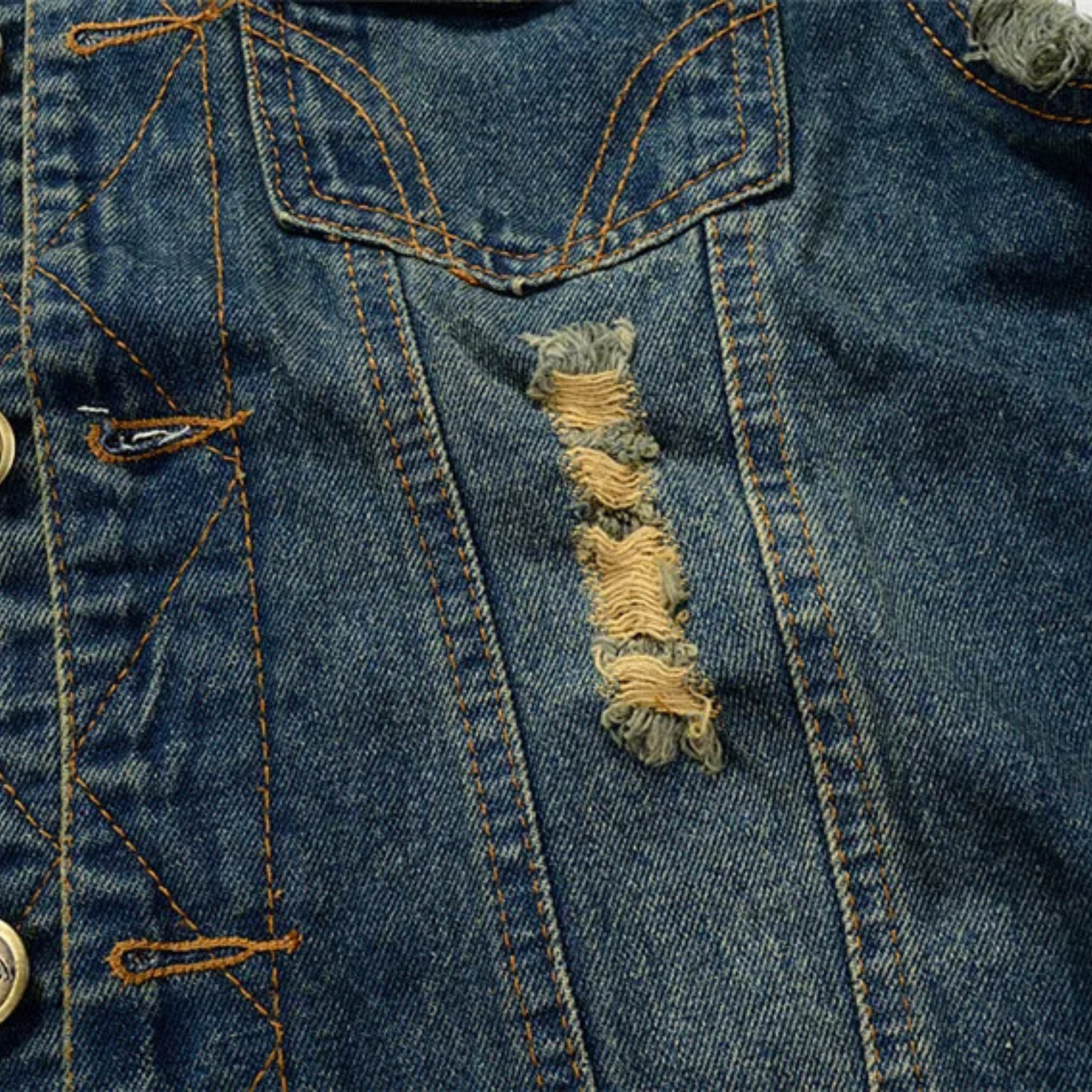 Luigi Distressed Denim Vest – Rugged Sleeveless Layer for Edgy Street Looks