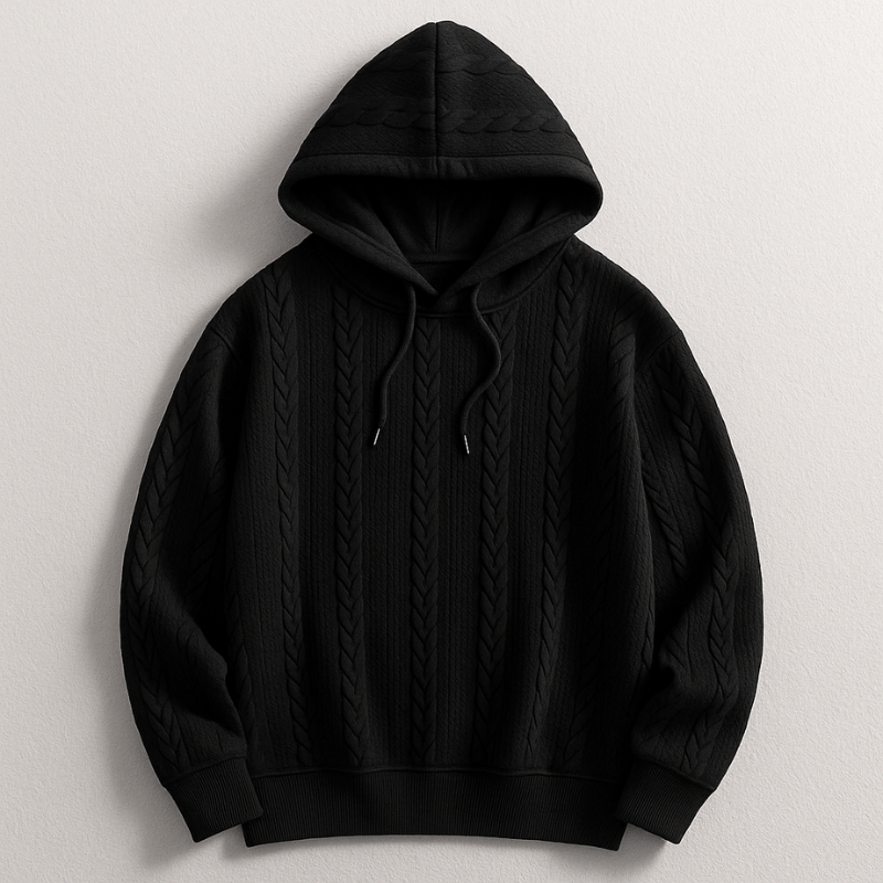Edmund Men’s Cable Knit Hoodie – Textured Cotton Sweater