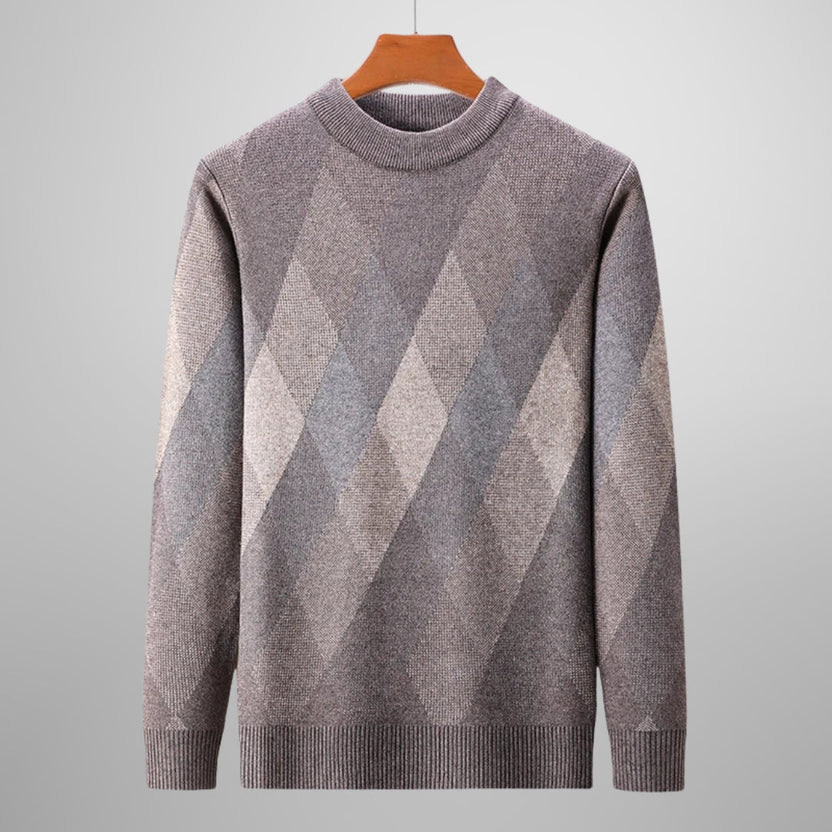 Esteban Men’s Knit Sweater – Wool-Blend Argyle Crewneck Jumper