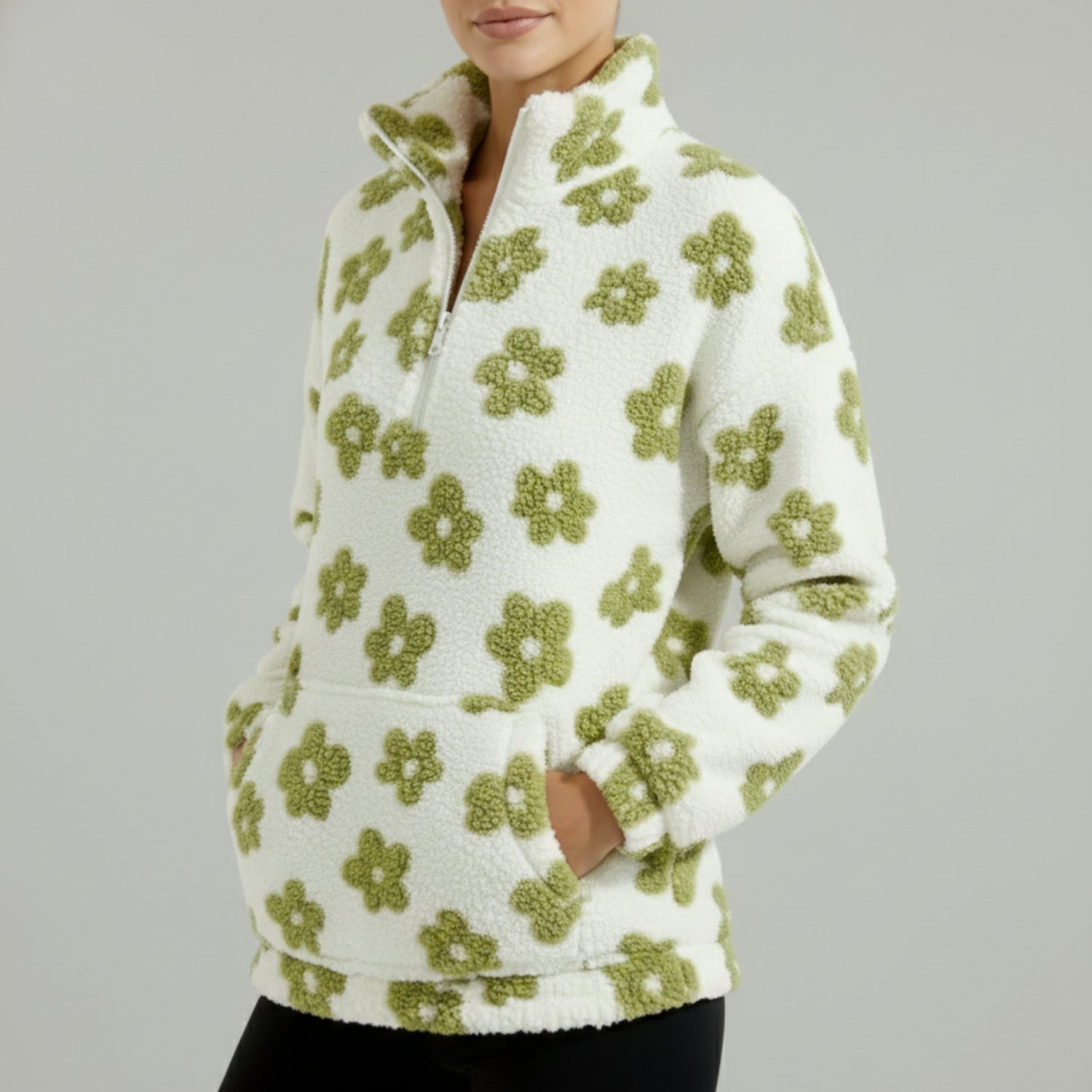 Eliza Women's Fleece Pullover – Floral Soft Half-Zip Oversized Winter Pullover