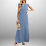 Elena Wrinkle-Free Slit Maxi Dress – Lightweight Summer Dress with Pockets & Flowing Fit