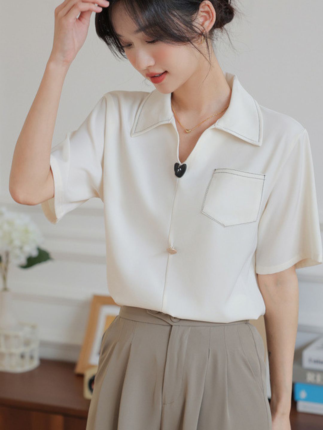 Indie Short Sleeve V-Neck Blouse