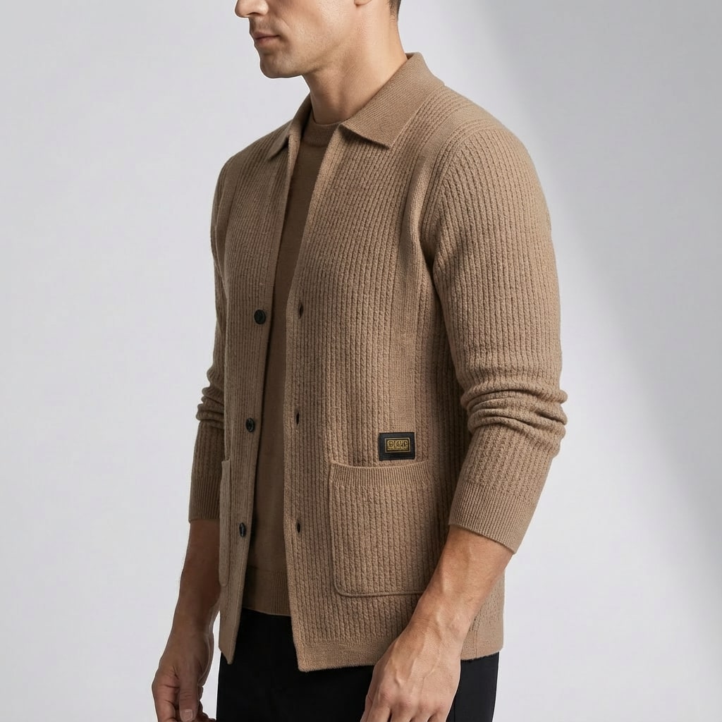 Matteo Men’s Cardigan – Textured Knit Shirt-Style Cardigan