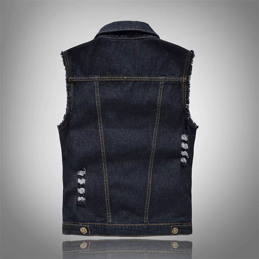 Luigi Distressed Denim Vest – Rugged Sleeveless Layer for Edgy Street Looks