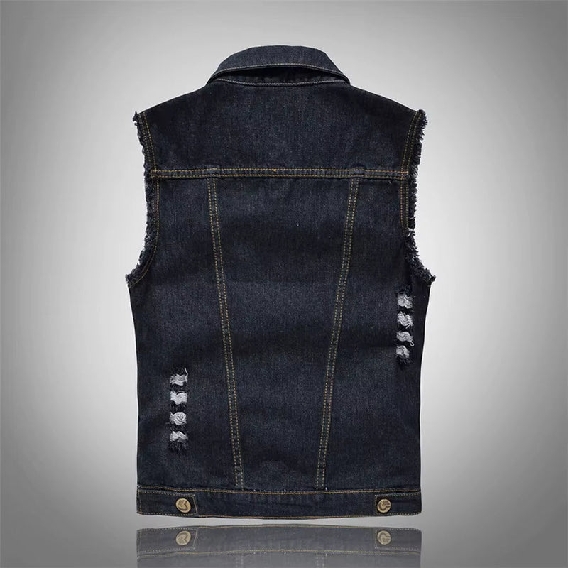Luigi Distressed Denim Vest – Rugged Sleeveless Layer for Edgy Street Looks