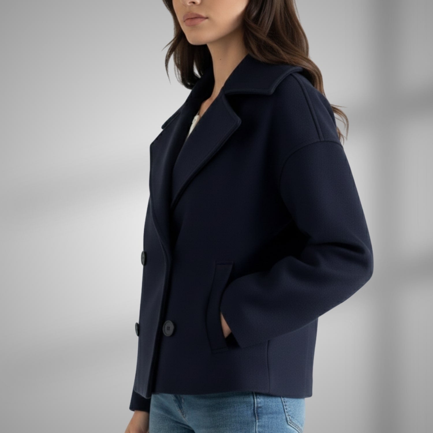 Noemi Women’s Trench Coat – Double-Breasted Cropped Cotton-Blend Jacket