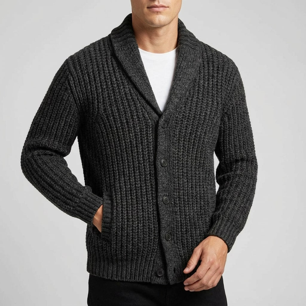 Marcus Men’s Cardigan – Chunky Knit Button-Up Shawl Collar Cardigan