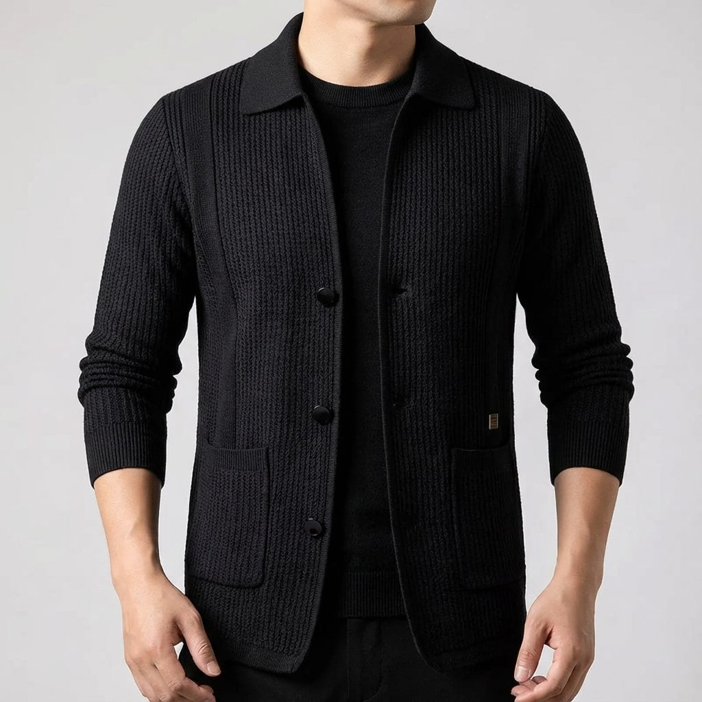 Matteo Men’s Cardigan – Textured Knit Shirt-Style Cardigan