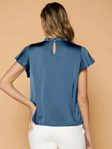 Camille Gathered Neck Blouse – Elegant Puff Sleeve Top in Soft Satin Drape
