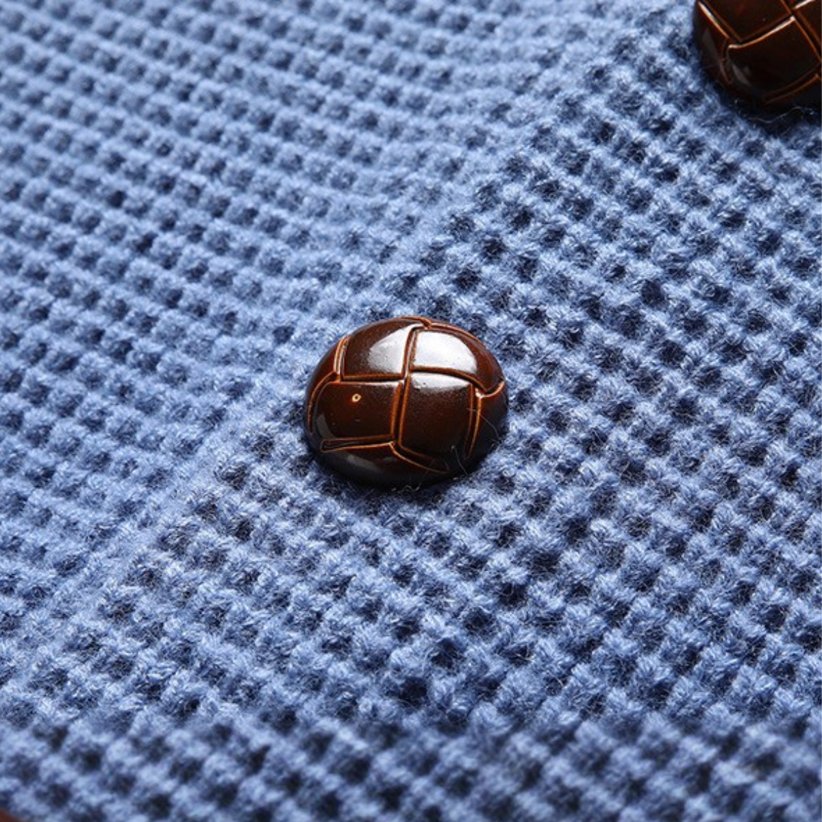 Maddox Men’s Knit Cardigan – Waffle Weave with Leather Button Detail