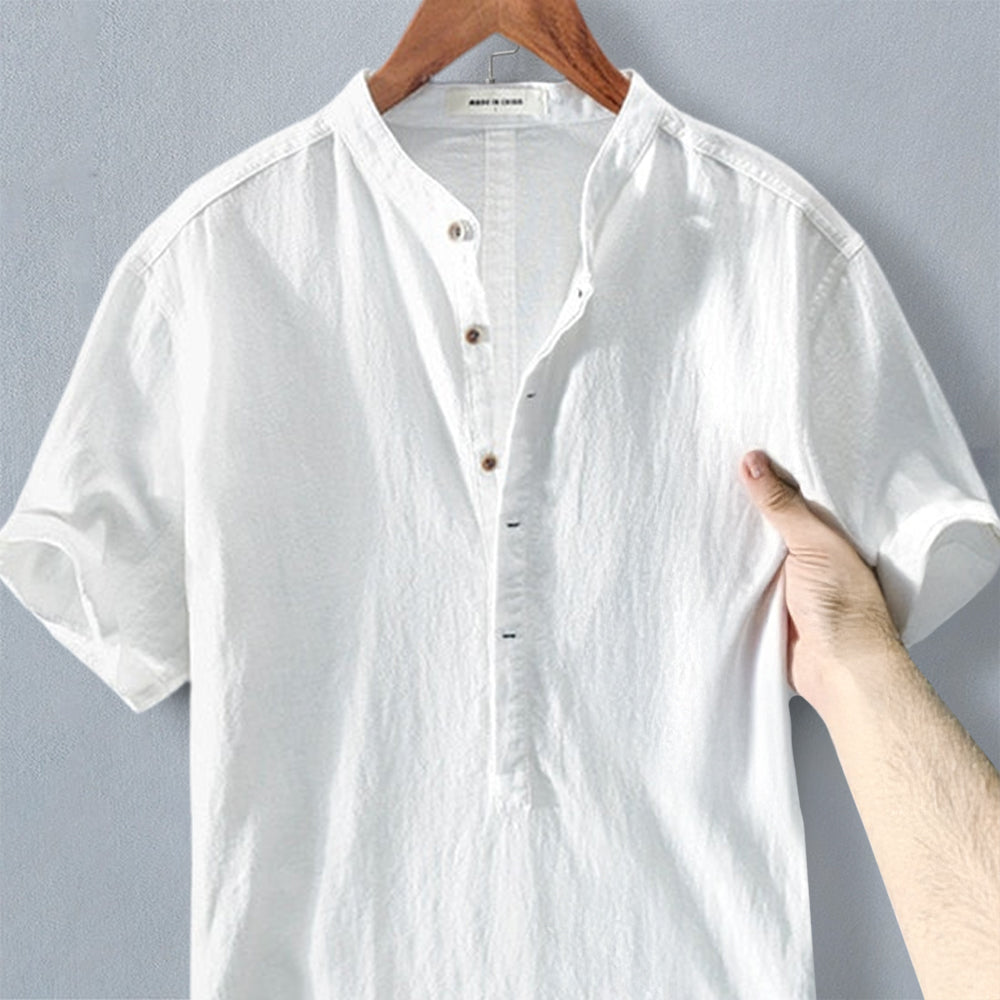 Leandro Linen Button Up Shirt – Men's Linen Short Sleeve with Stand Collar