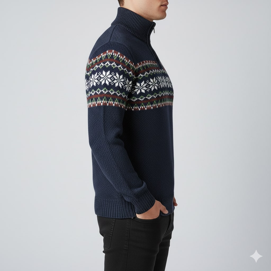 Cris Men's Christmas Sweater – Wool Knit Quarter-Zip Sweater