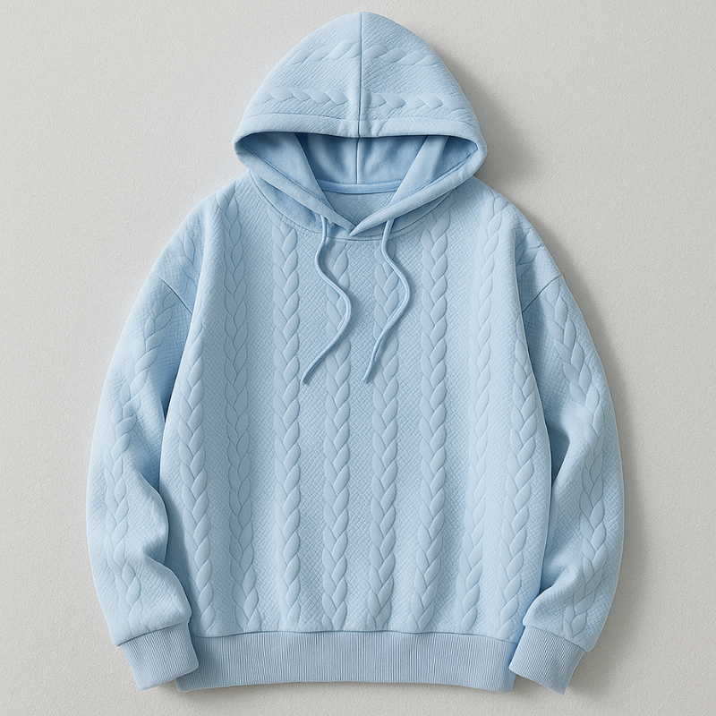 Edmund Men’s Cable Knit Hoodie – Textured Cotton Sweater