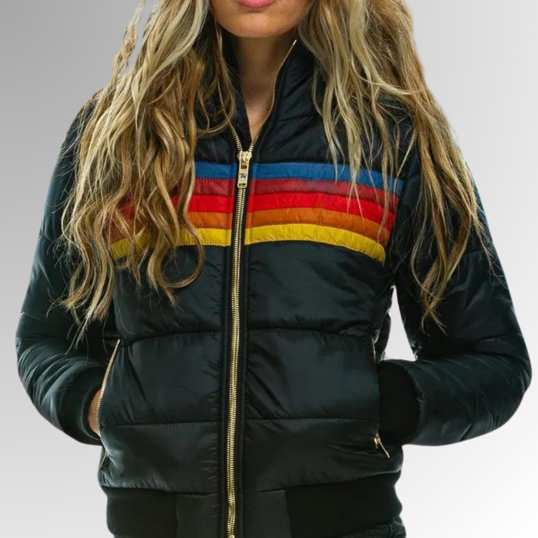 Marrielle Women’s Zip Up Jacket – Casual Rainbow Stripe Track Jacket