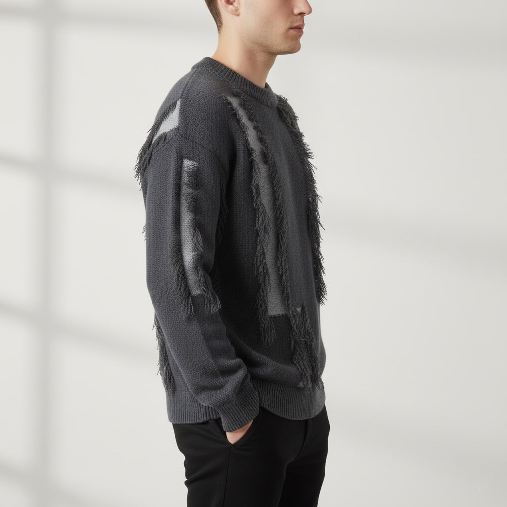 Aiden Distressed Men’s Sweater – Textured Knit Pullover with Edgy Frayed Detailing