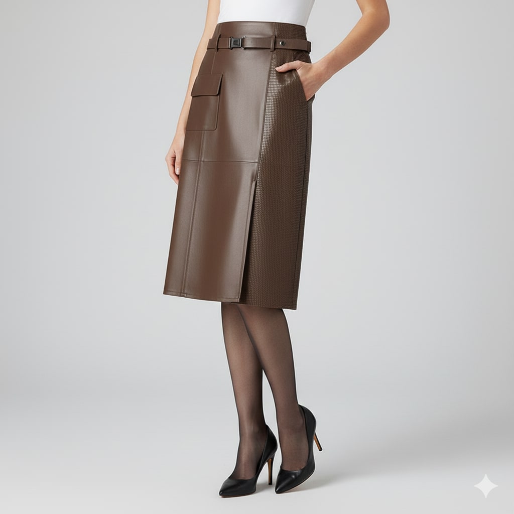 Maui Women's Leather Skirt – High-Waist Asymmetrical Leather Pencil Skirt