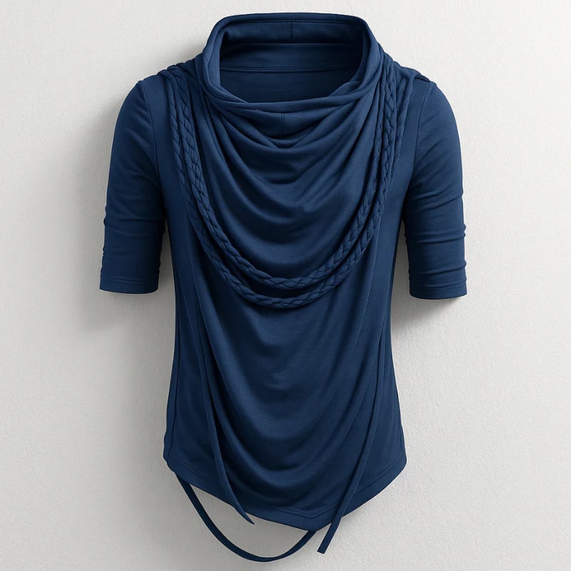 Ameer Men’s Hooded Shirt – Stretch-Knit Cotton with Asymmetrical Hem