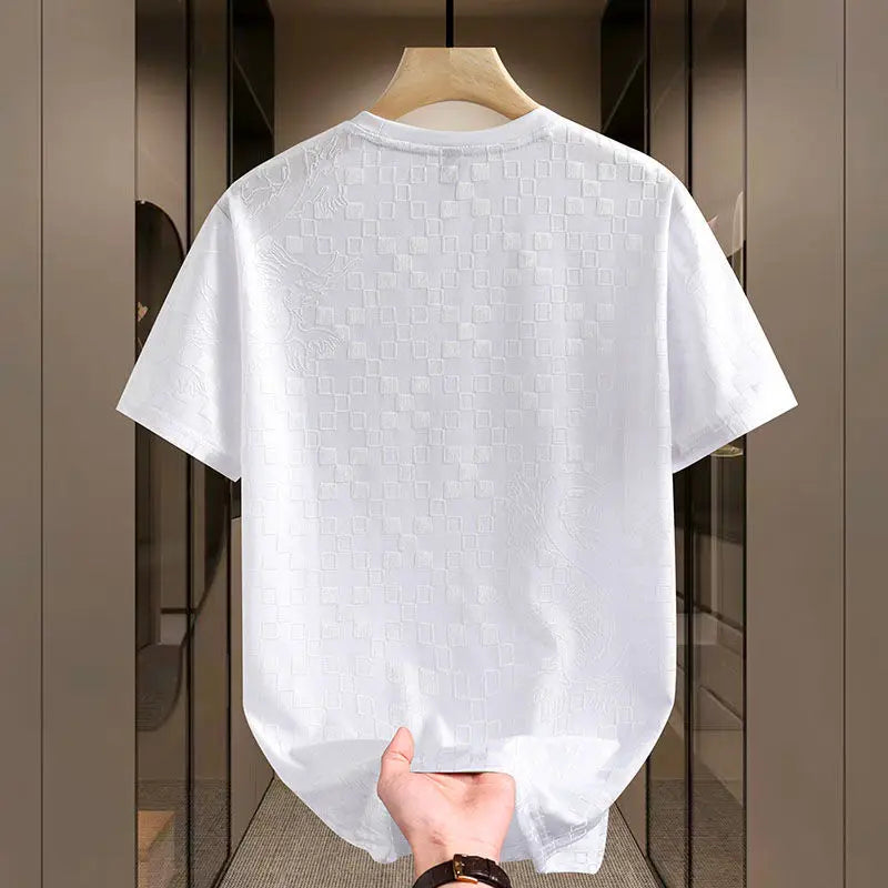 Ethan Men’s T-Shirt – Ice Silk Tee with Tonal Dragon Embroidery