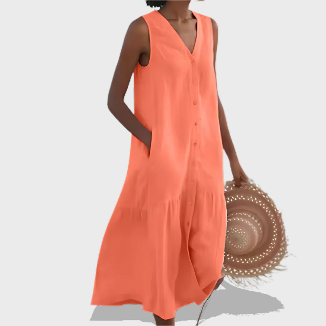 Kaia Relaxed Pocket Shirt Dress – Breathable Sleeveless Design for Warm Days