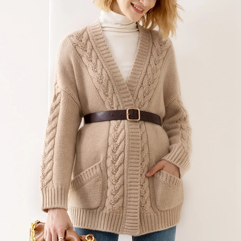 Estella Women’s Cable Knit Cardigan – Chunky Cotton Knit with Oversized Fit