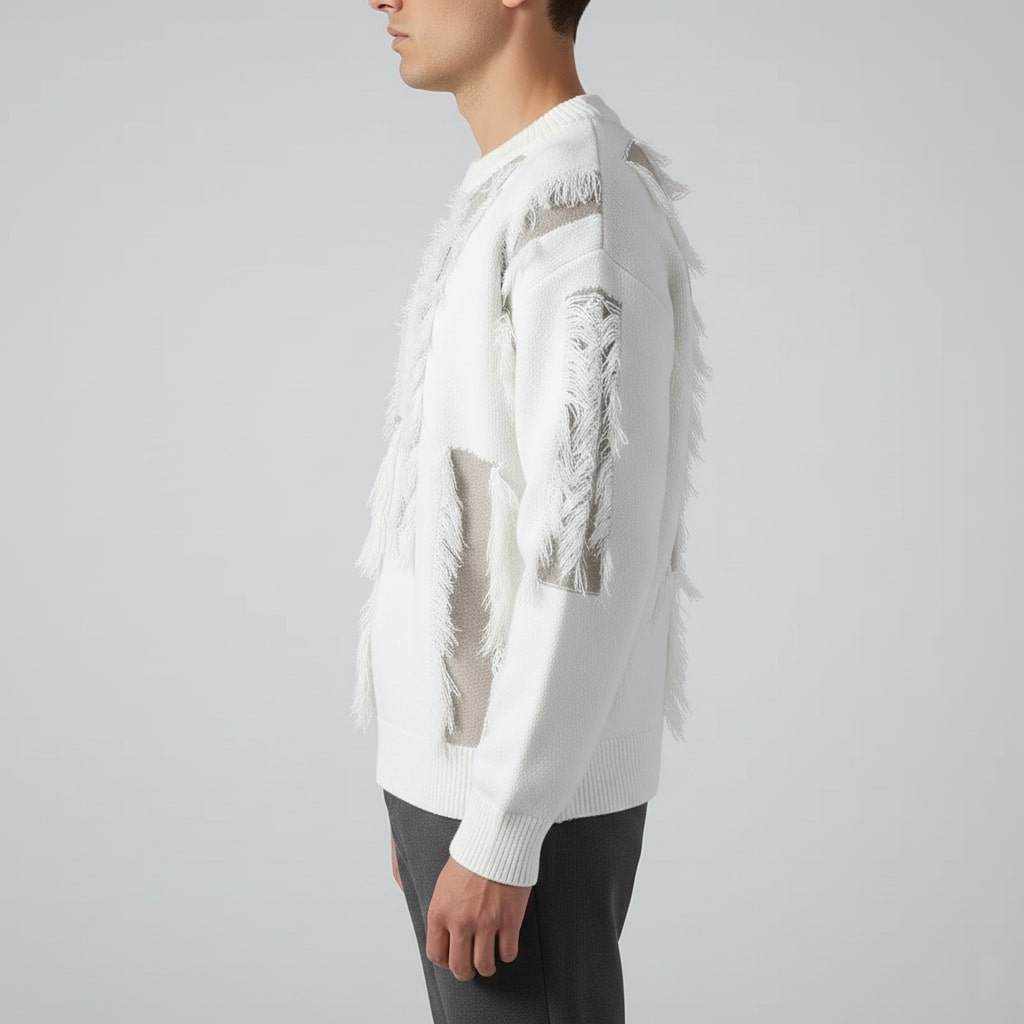 Aiden Distressed Men’s Sweater – Textured Knit Pullover with Edgy Frayed Detailing