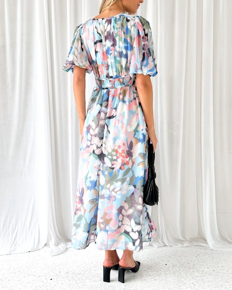 Celeste Floral V‑Neck Dress – Elegant Floral V‑Neck Dress with Flowing Silhouette