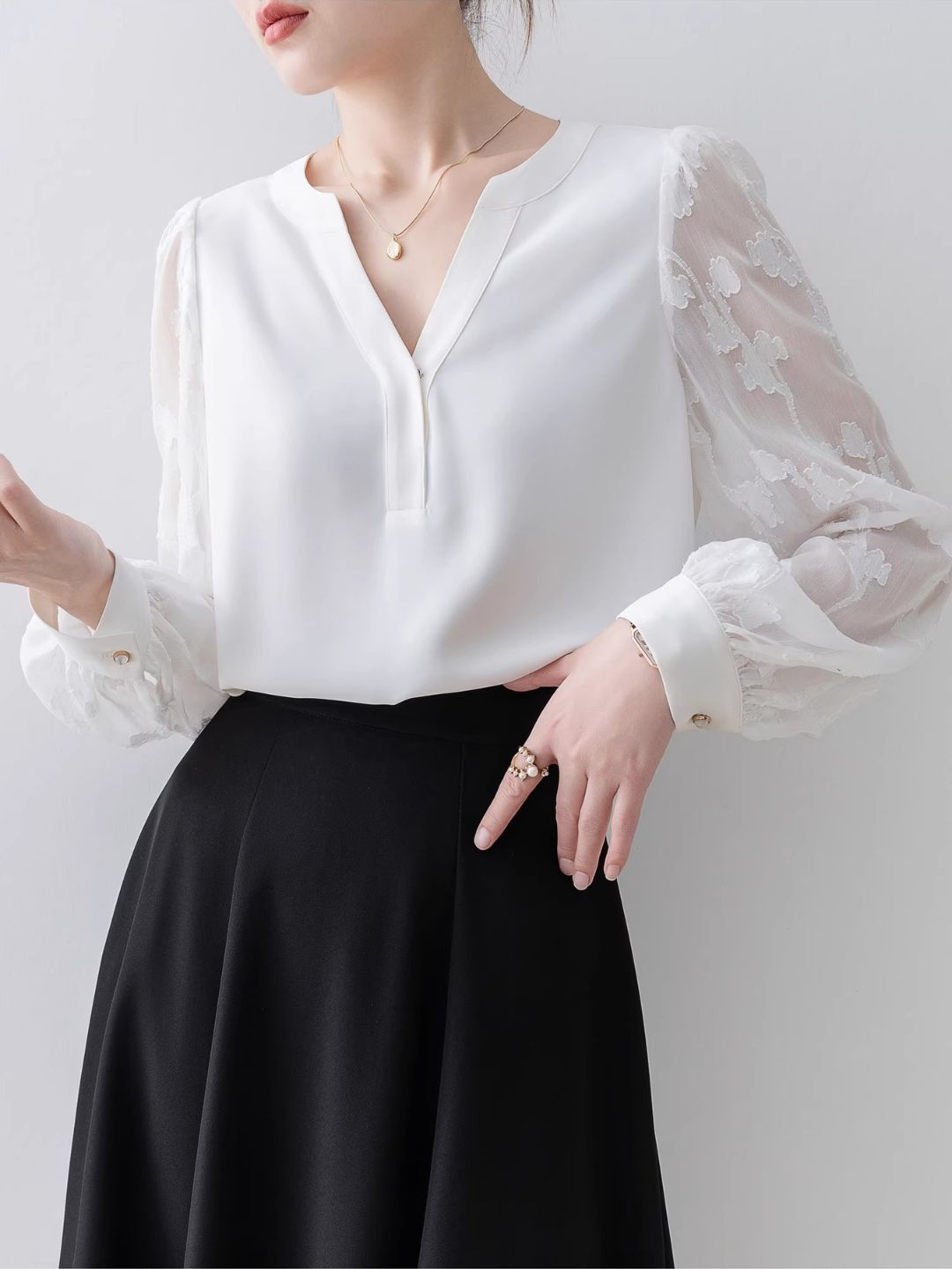 Ivy Sheer Sleeve V-Neck Shirt