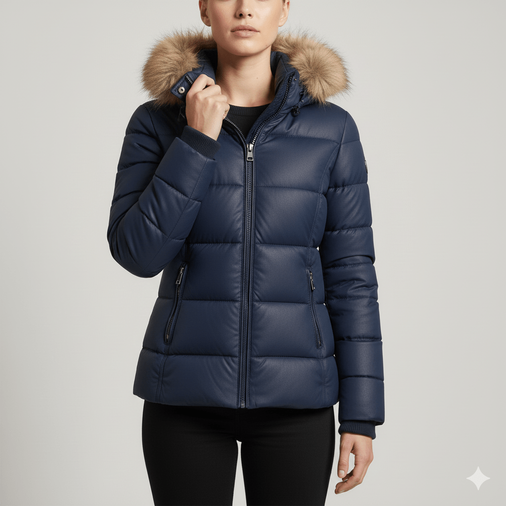 Veronica Women’s Puffer Jacket – Quilted Winter Coat with Detachable Fur Hood